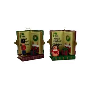Vintage Book End Shaped Ornaments Set "The Night Before Christmas" Pair